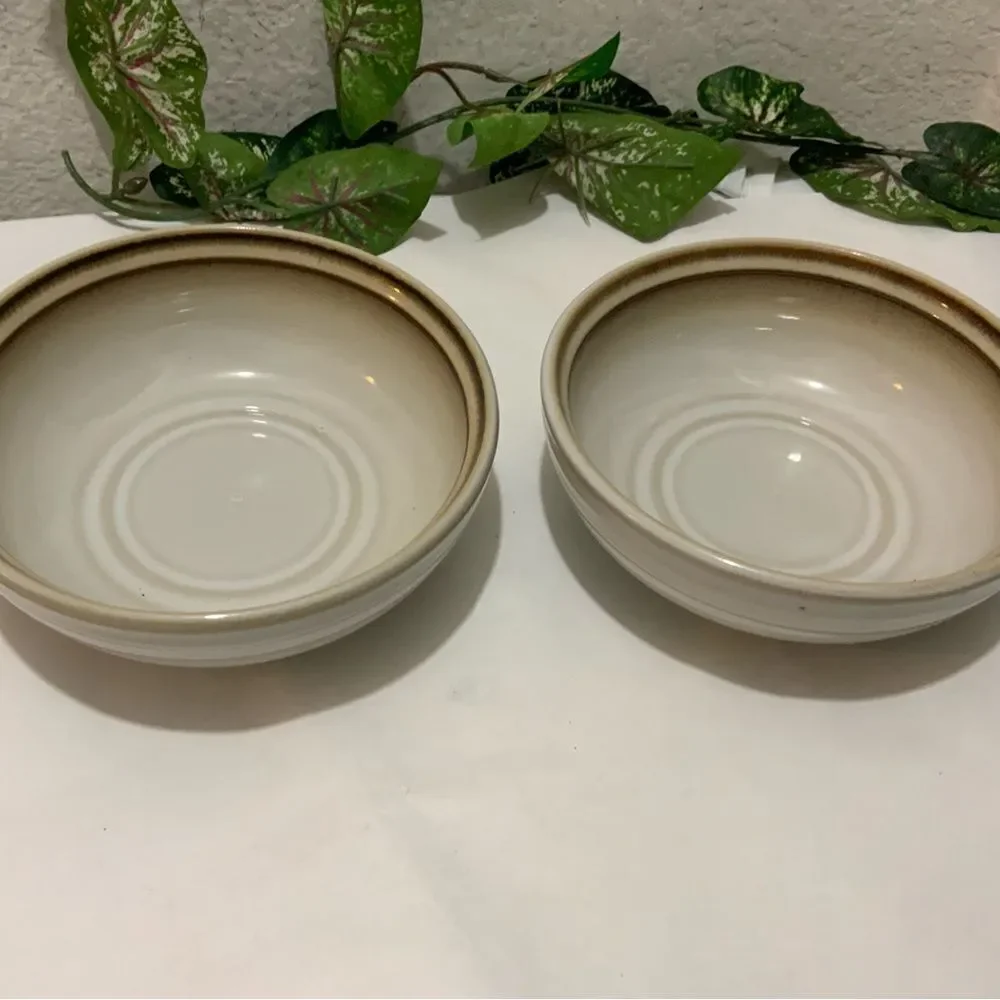 Noritake Fanfare 5621  Ivory Stoneware soup Bowls set of 2 A11